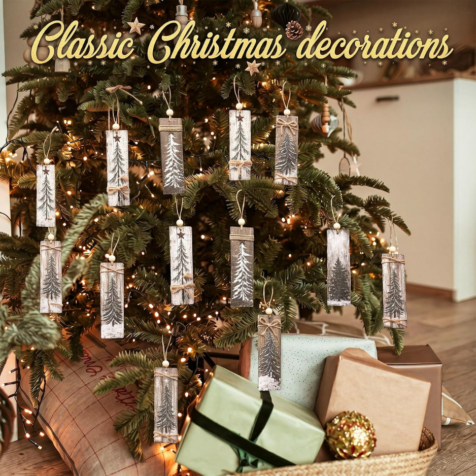 18Pcs Rustic Wooden Christmas Tree Ornaments, Mini Pine Decor