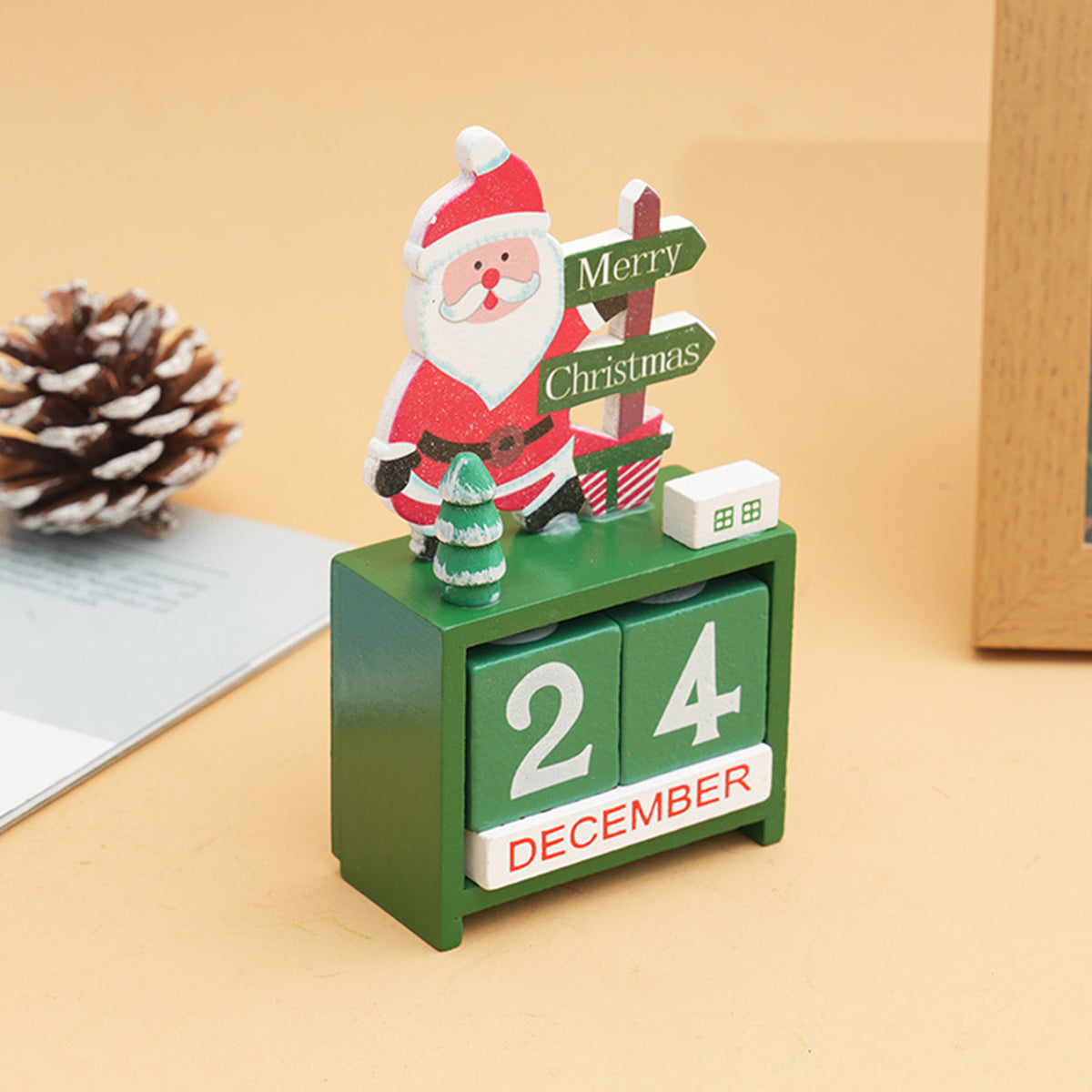 Xmas Desk Calendar Desktop Decoration Tabletop Number Date Wooden