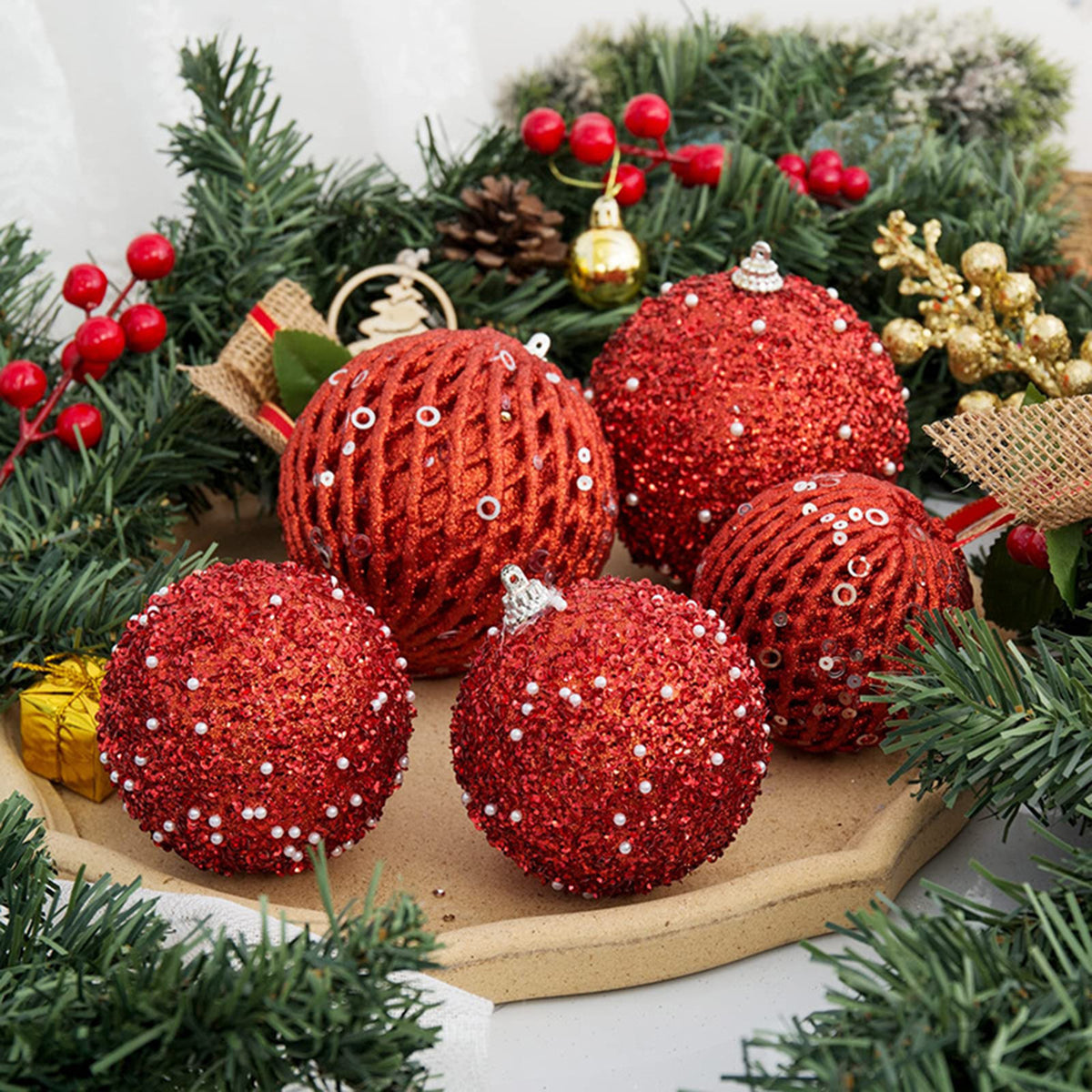 6Pcs Xmas Tree Snowball Ornaments Pendant Decor Foam Wedding Decoration