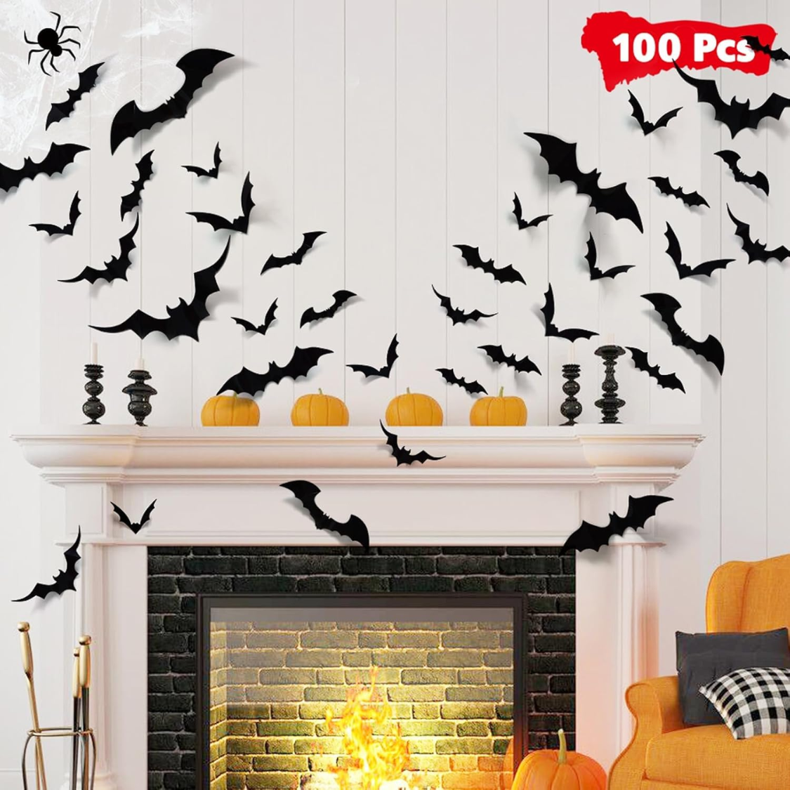 PVC 3D Bats Wall Stickers, Scary Halloween Party Decorations Indoor