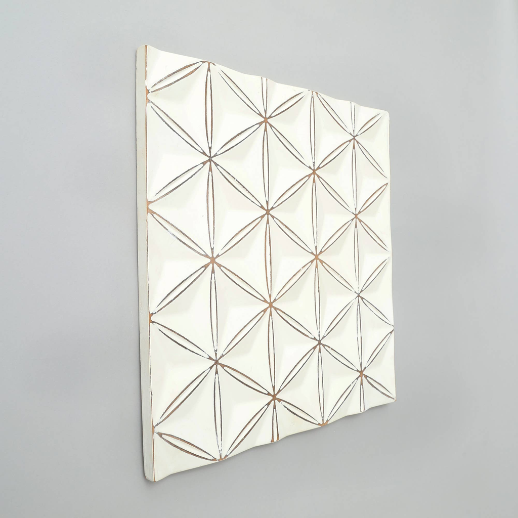White Square Shape Handcrafted MDF Wall Decor 16inchx16inch Elegant