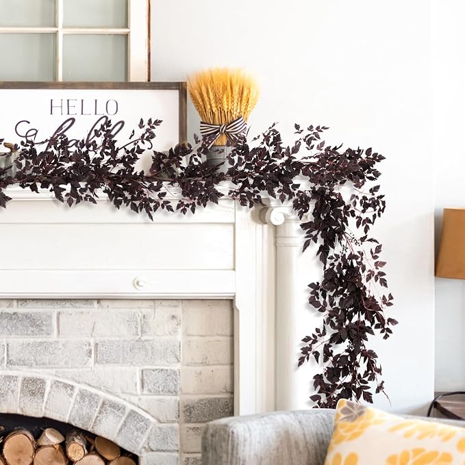 2 Pack 6 Ft Fall Garland Plum Cimicifuga Seeded Autumn Halloween Decor