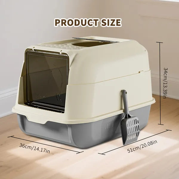 Extra Large Dual-entry Cat Litter Box, Convertible Open&enclosed, Gray
