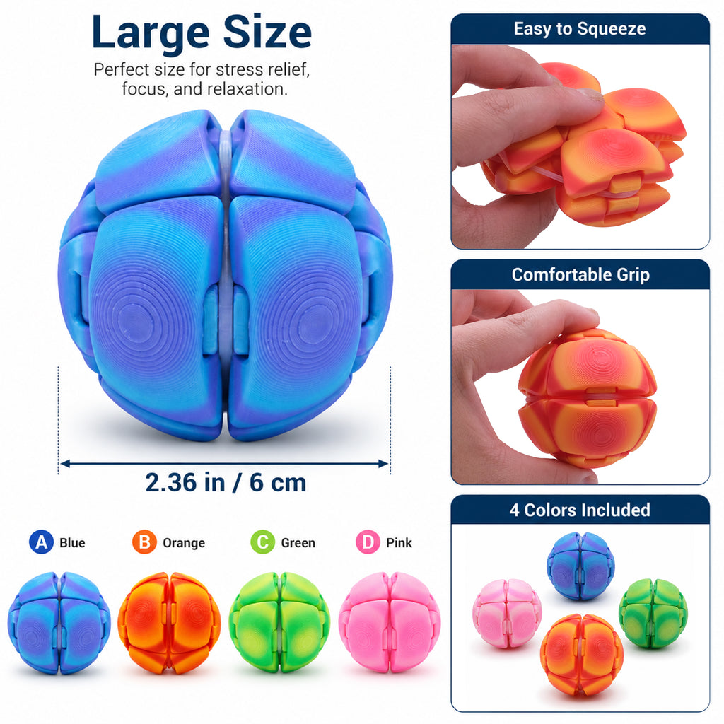 4PCS Large Stress Relief Squeeze Ball Sensory Fidget Toy, 3D Printed