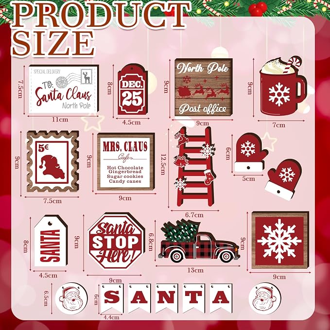 17-Piece Rustic Christmas Tiered Tray Decor Set With Santa