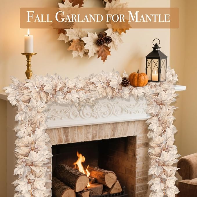 2 Pack 6 Ft Artificial Fall Maple Leaves Garland Autumn Decorations