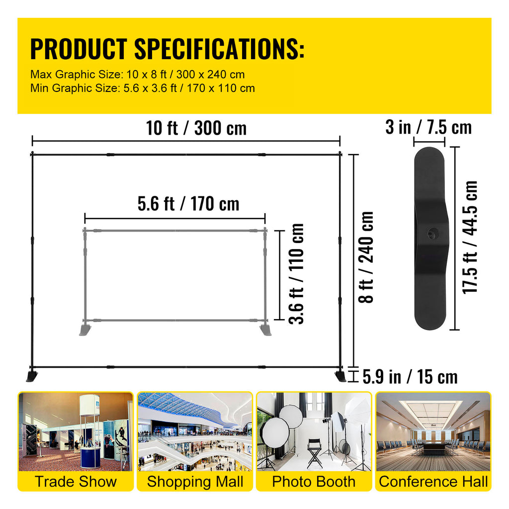 Vevor 10 X 8 Ft Backdrop Banner Stand Adjustable Height And Width