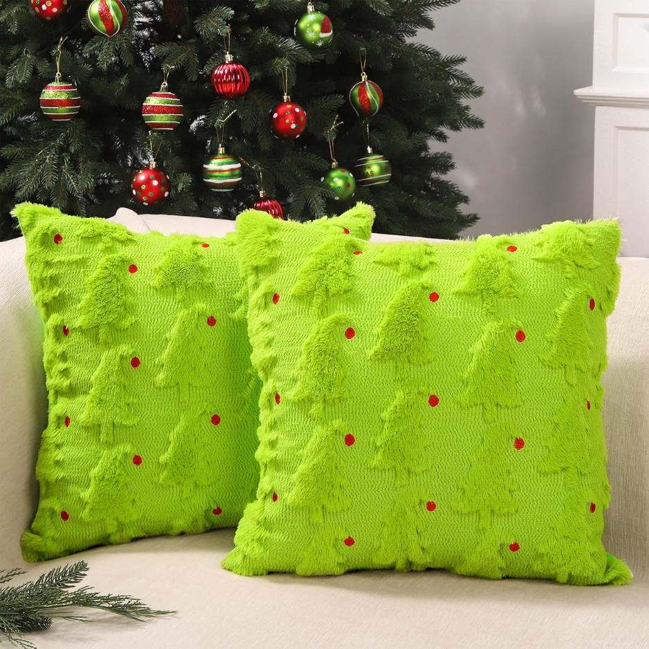 Christmas Pillow Covers Set Of 2,Xmas Tree Red Ball Winter