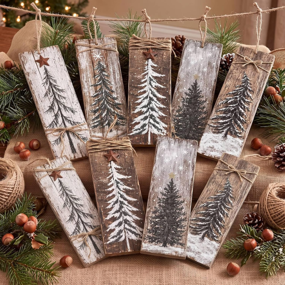 18Pcs Rustic Wooden Christmas Tree Ornaments, Mini Pine Decor
