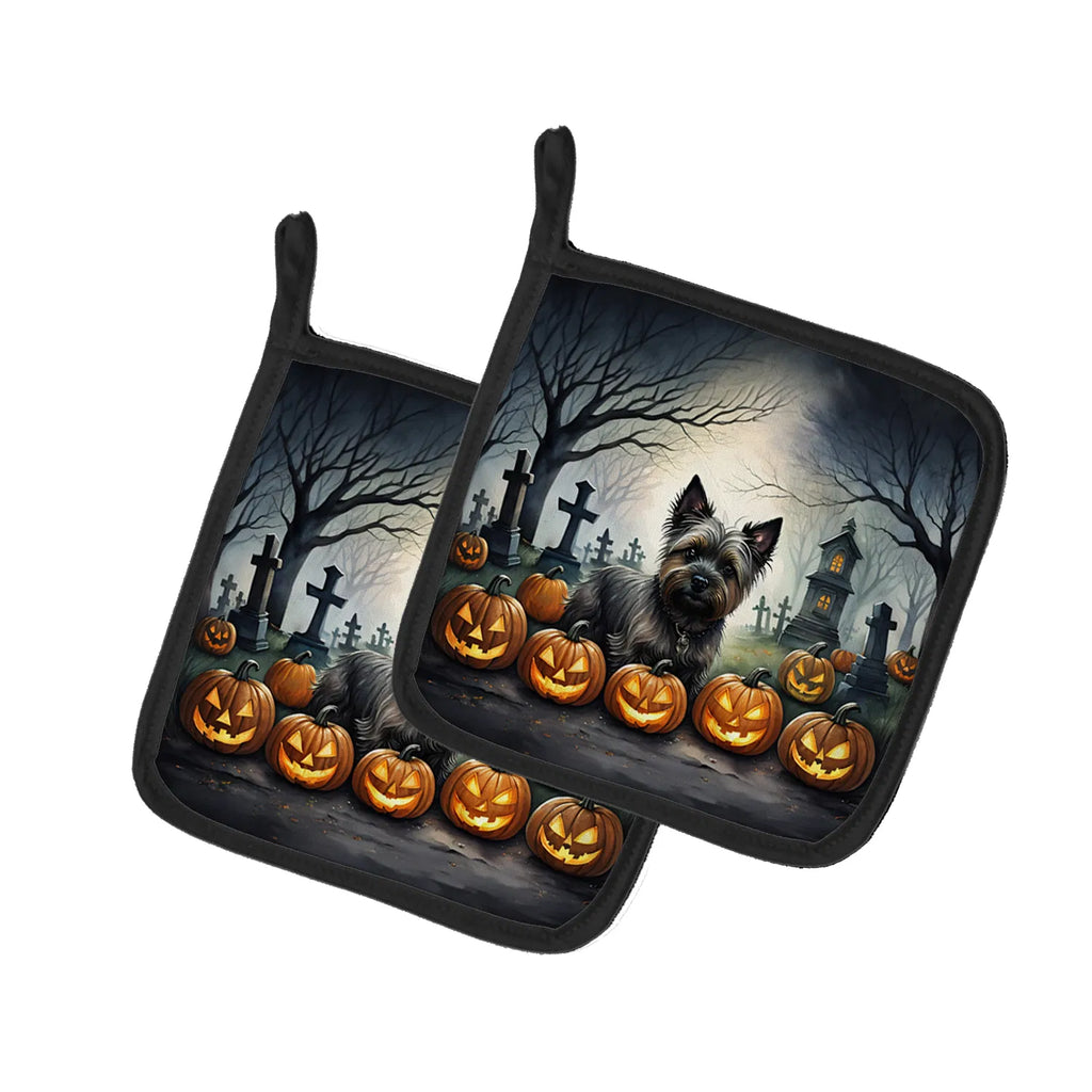 Cairn Terrier Spooky Halloween Pair Of Pot Holders Kitchen Heat