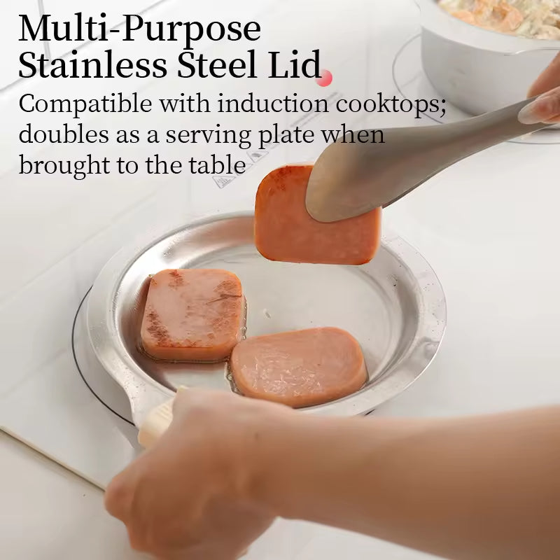 Non-abrasive Stainless Steel Cookware Set With Multifunctional Lids