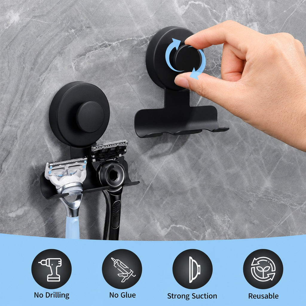 Suction Cup Razor Holder - Black Finish, 2 Pack