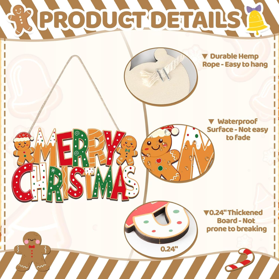 2Pcs Wooden Gingerbread Man Christmas Door Signs, Merry Christmas Decor