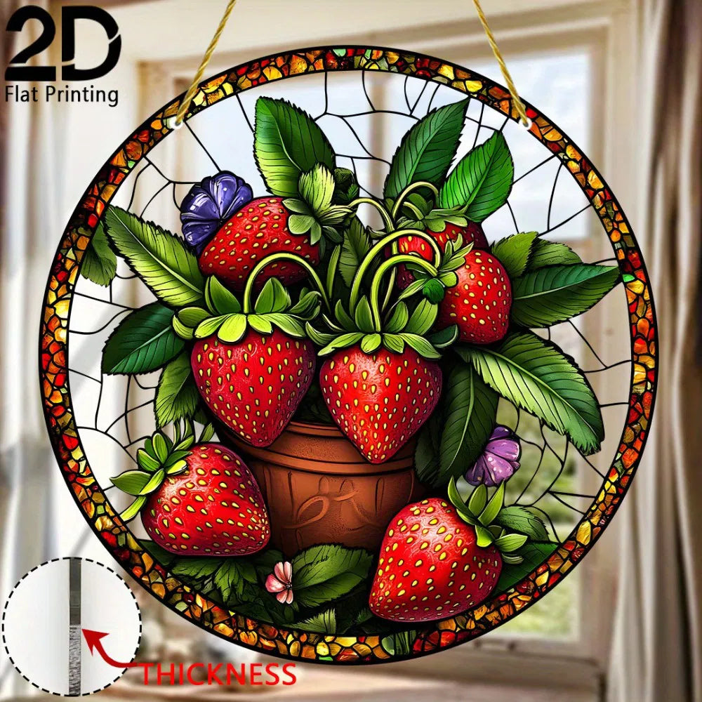 Acrylic Strawberry Hanging Decor Colorful Window Wall Art Garden