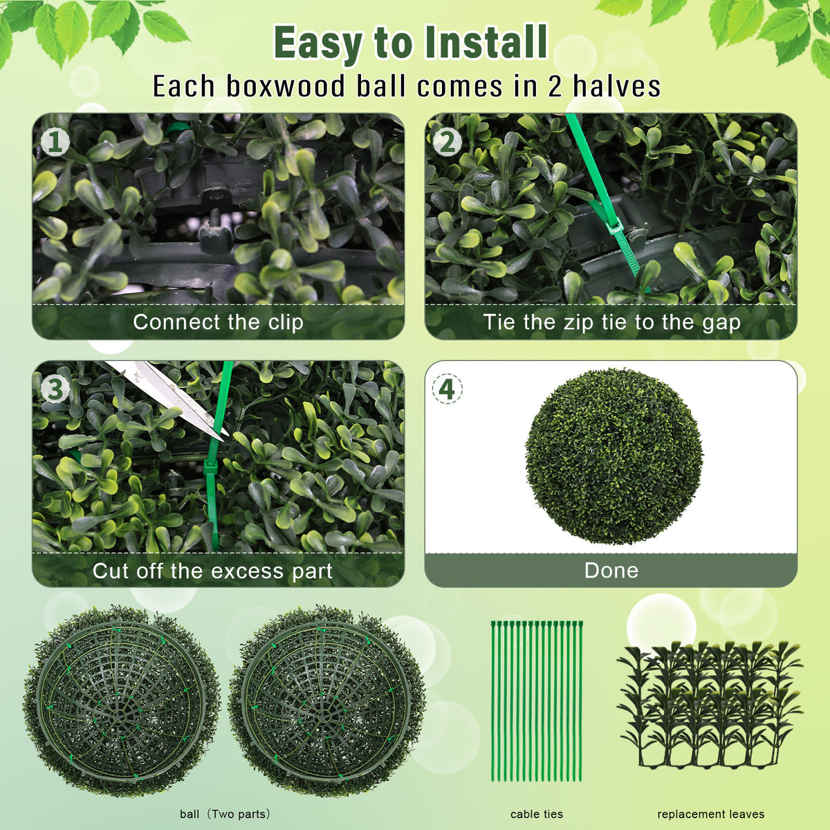 18.5IN Topiary Balls Artificial Outdoor Faux Boxwood Plants Large Green