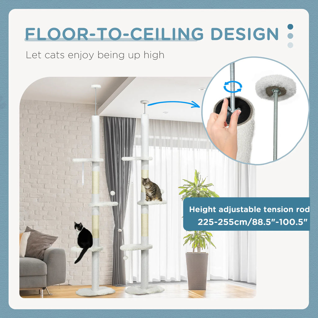 88.5"-100.5" Floor To Ceiling Cat Tree, Cat Tower With Scratching Posts