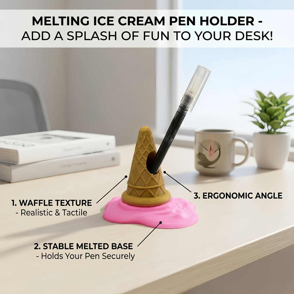 Melting Ice Cream Cone Pen Holder, Creative 3D Printed Desktop Pencil