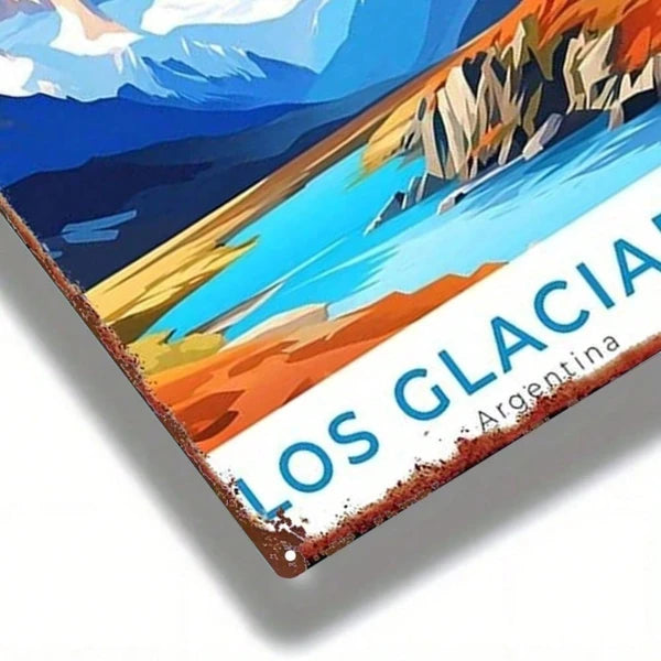 1pc Vintage Metal Sign Argentina Los Glaciares Snow Mountain Lake View