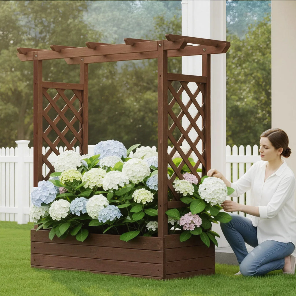 43.5*17.5*44.5 In Fir With Arched Lattice Raised Garden Bed Wooden