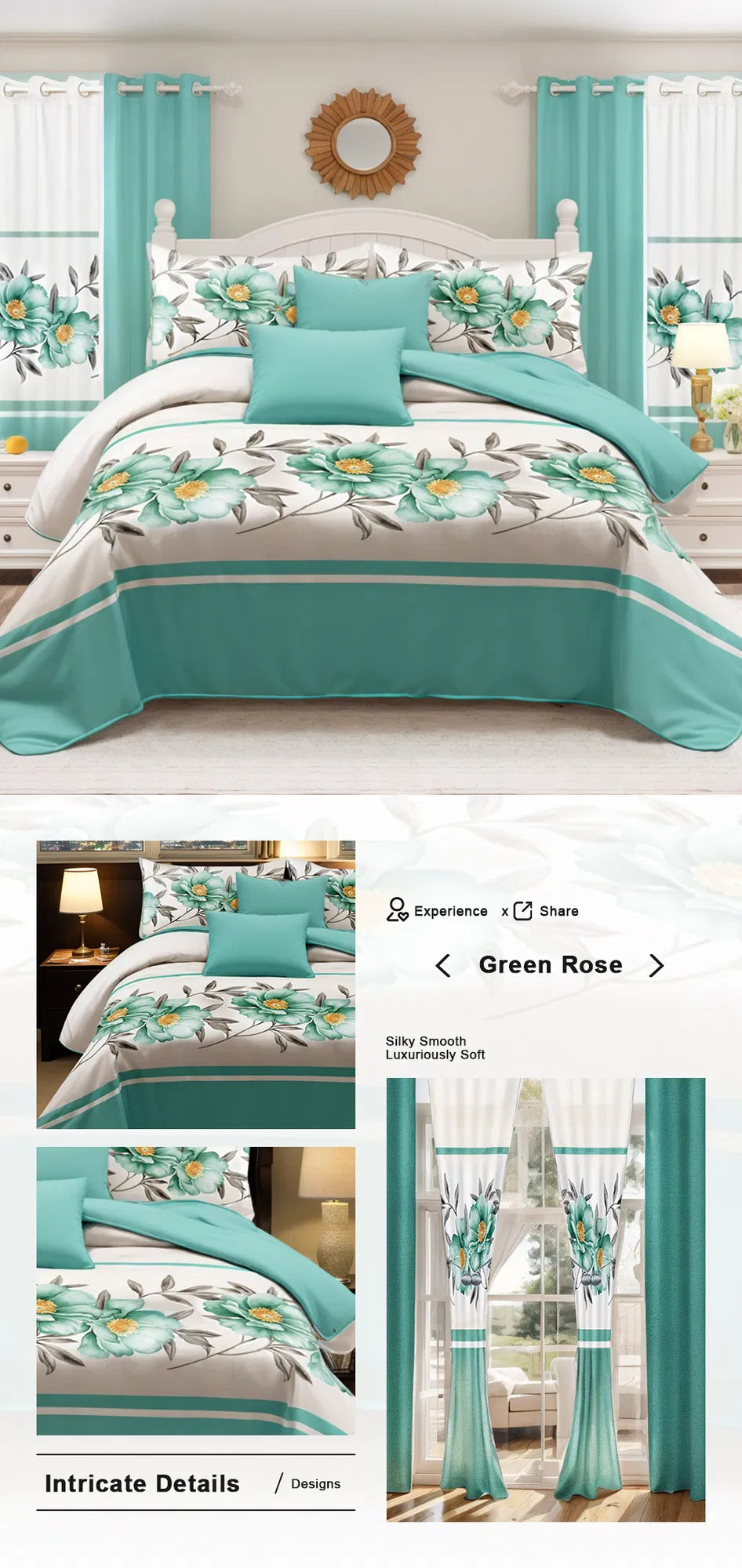 Quilted Bedspread & Curtain Set 9 Piece, Queen Size - Bedding Ensemble