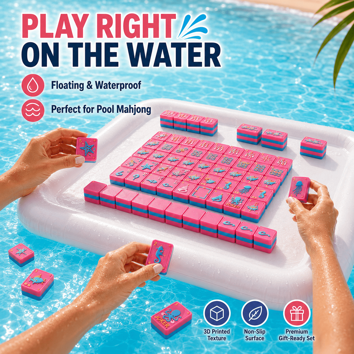 160PCS 3D Printed Floating American Mahjong Set, Ocean Theme Waterproof