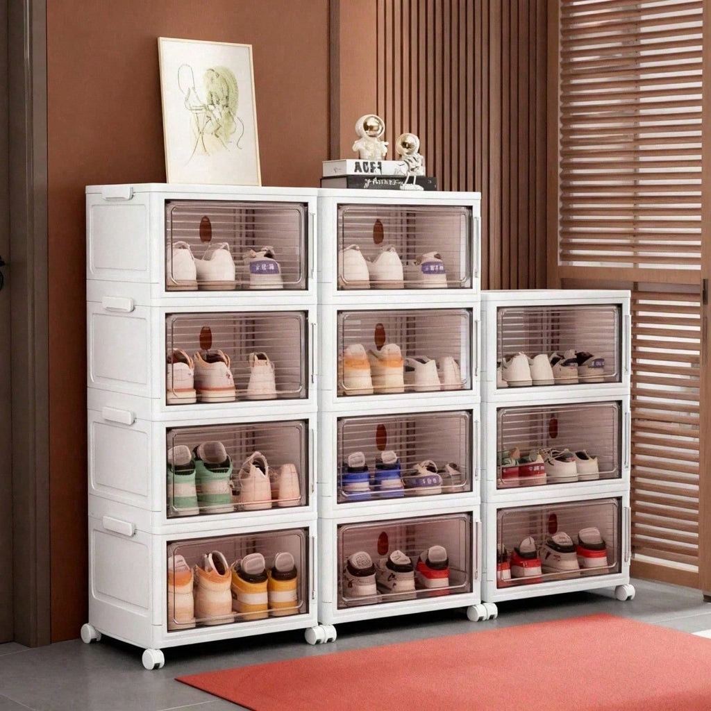 Dustproof Clear Plastic Shoe Storage Box Stackable Foldable 3Tier Shoe