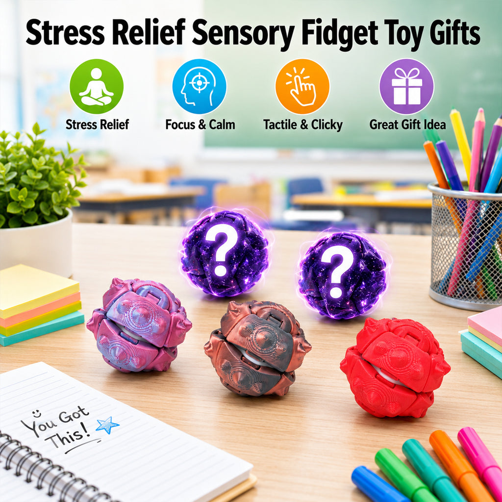 5PCS 3D Printed Textured Fidget Ball Set, Squeeze & Rebound Stress