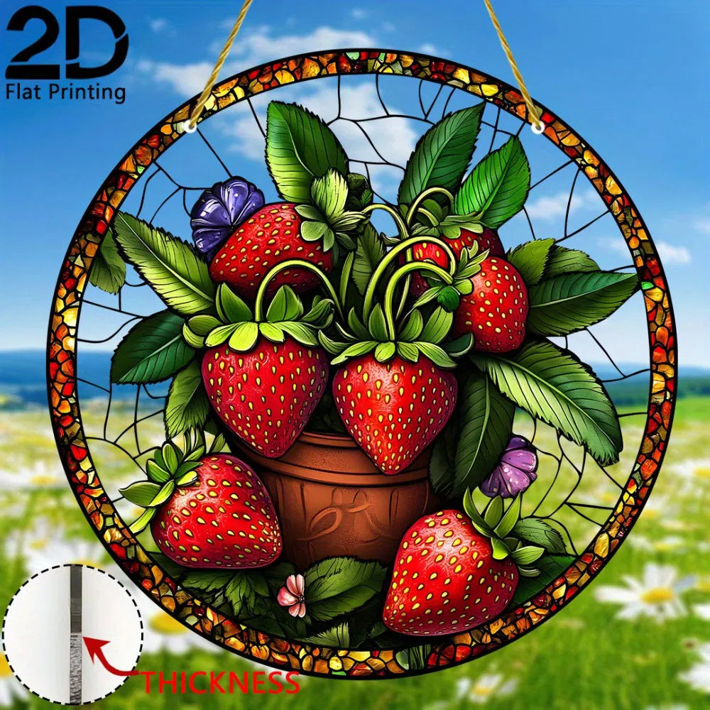 Acrylic Strawberry Hanging Decor Colorful Window Wall Art Garden
