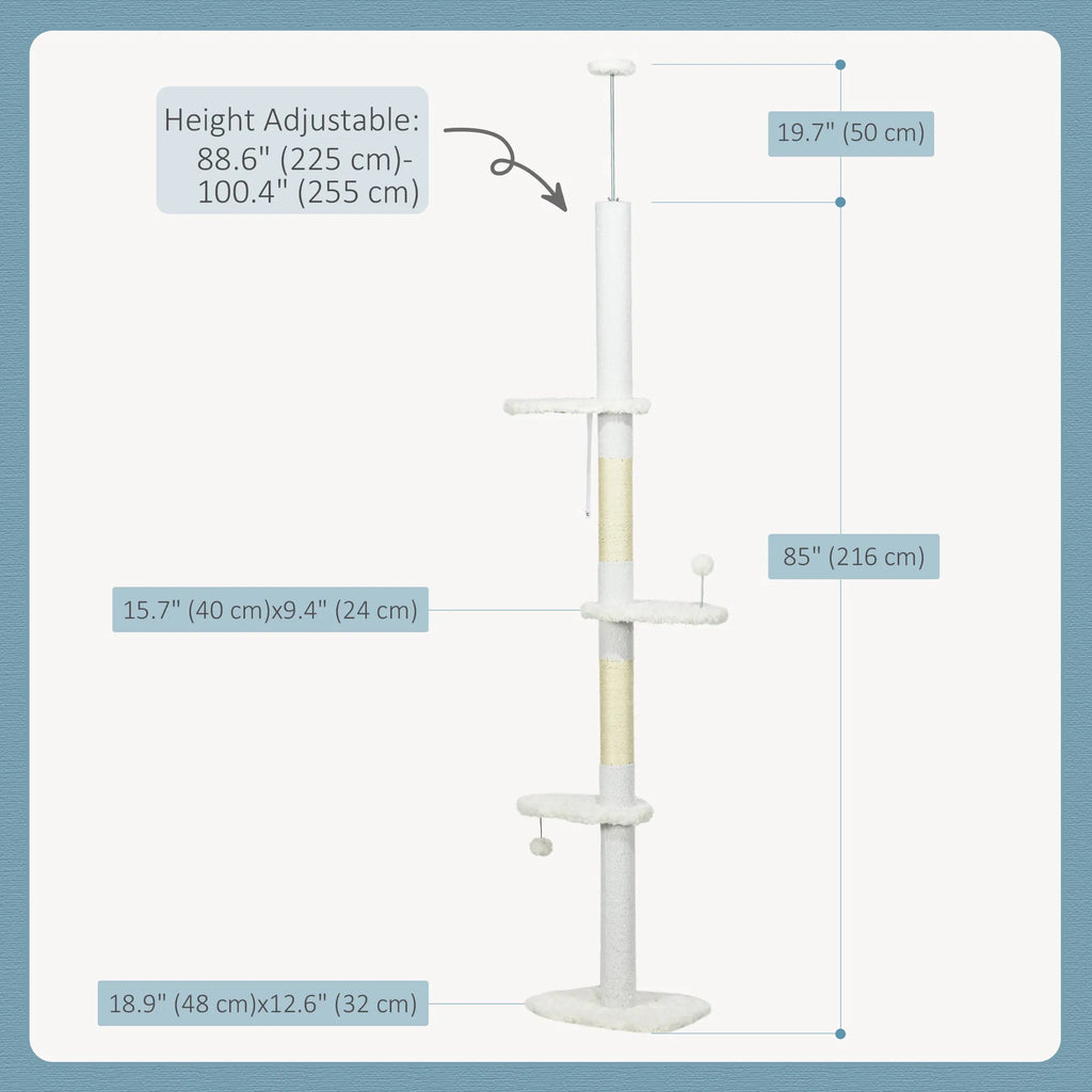 88.5"-100.5" Floor To Ceiling Cat Tree, Cat Tower With Scratching Posts