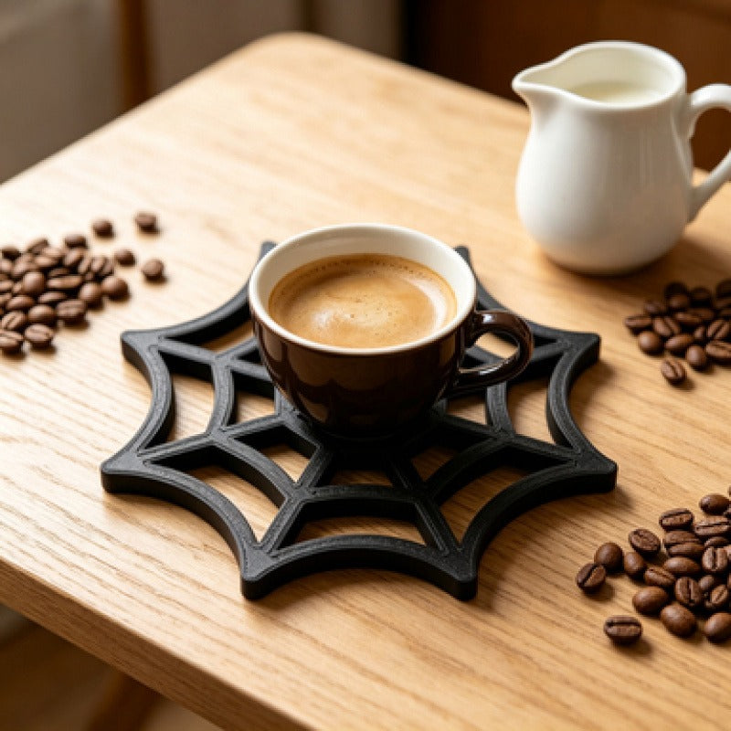 Black Spider Web Cup Coasters, Halloween Gothic Drink Mat, 3D Printed