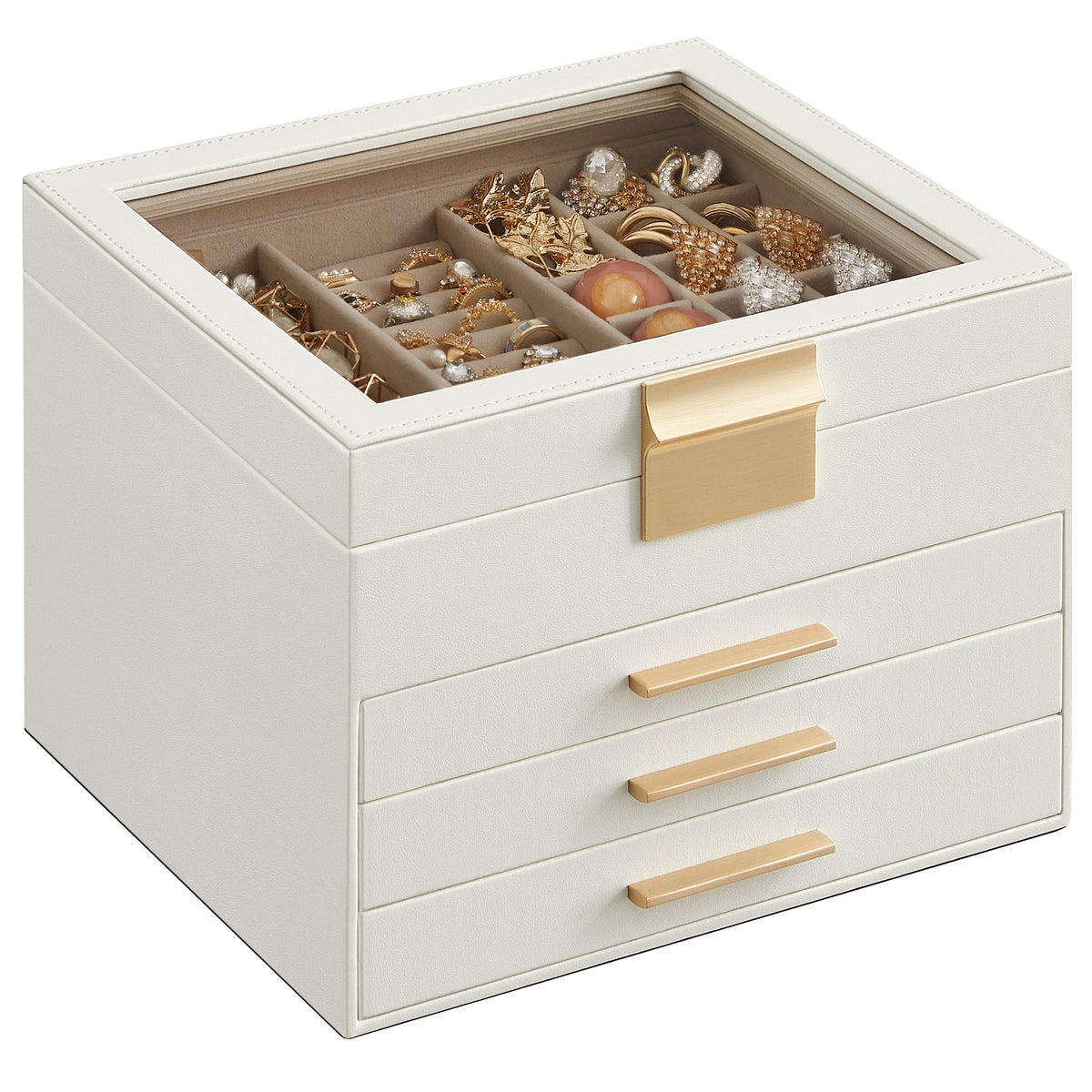 Songmics Jewelry Box With Glass Top, 4-Tier, 3 Drawers