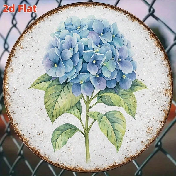 1pc Vintage Blue Hydrangea Round Sign 8x8in, "" Round Sign 8x8in, 8x8in