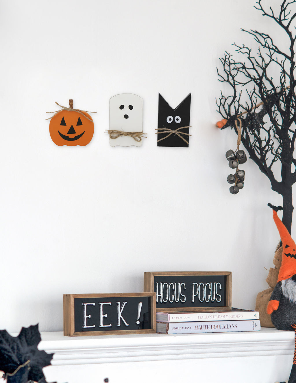 Set Of 3 Halloween Holiday Table Decor, White: 4.8x8" Black: 4.5x8"