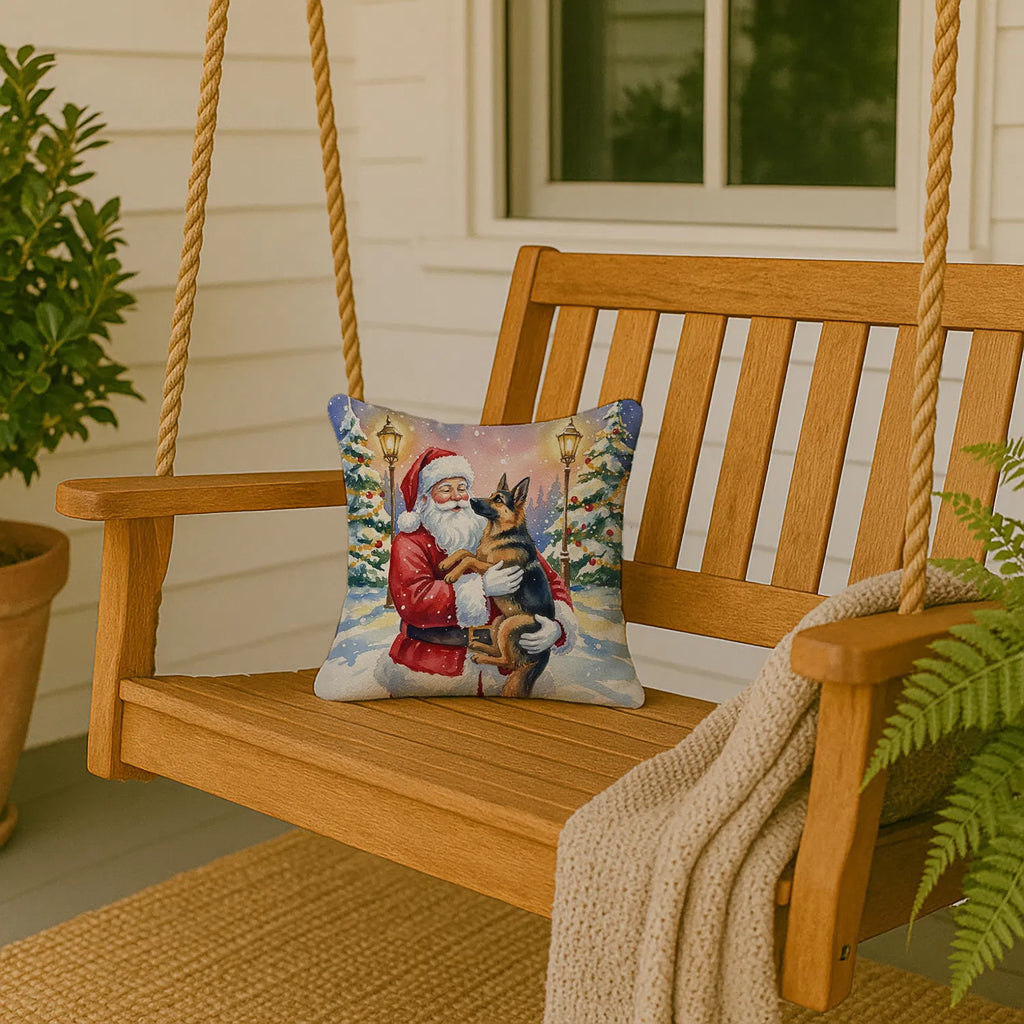 German Shepherd With Santa Claus Throw Pillow Decorative Indoor Outdoor