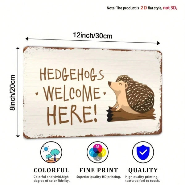 Hedgehog Welcome Sign, Animal Yard Decor, Weather Resistant Distressed