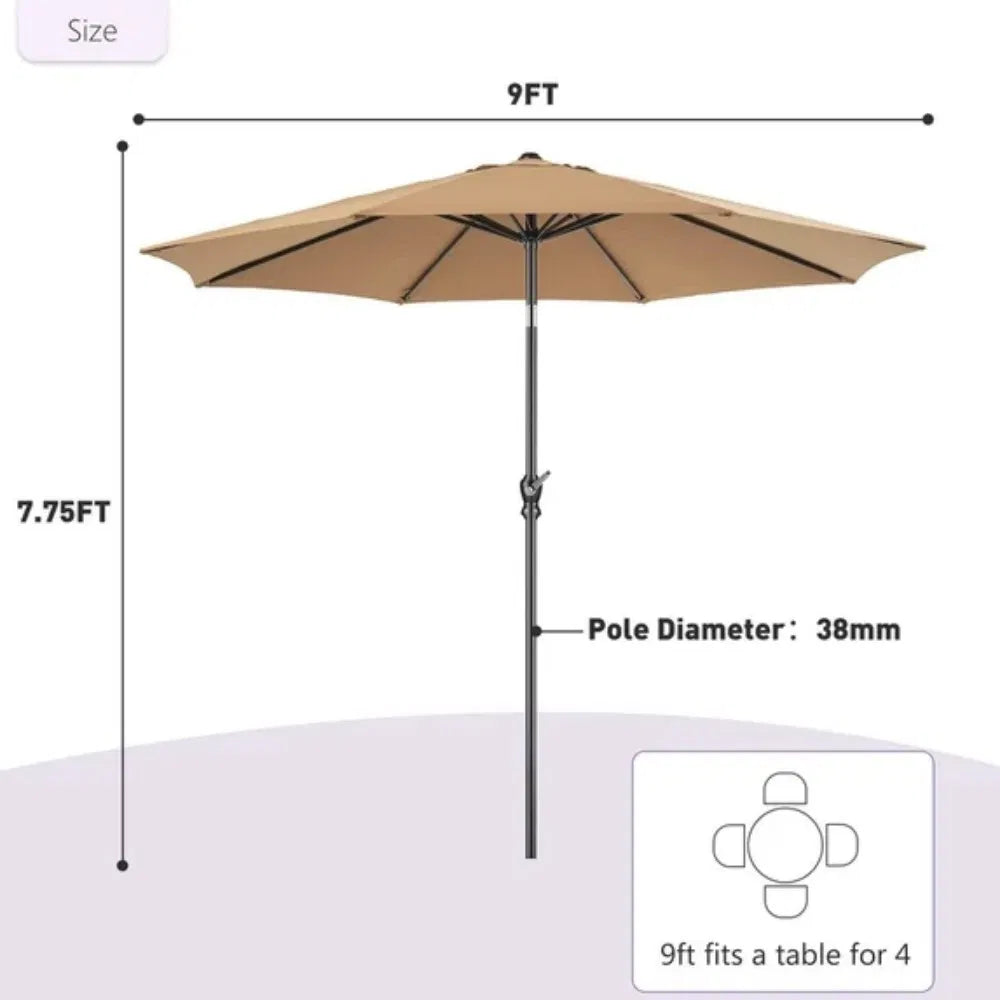 9FT Outdoor Patio Umbrella Market Table Polyester Fabric Canopy Iron