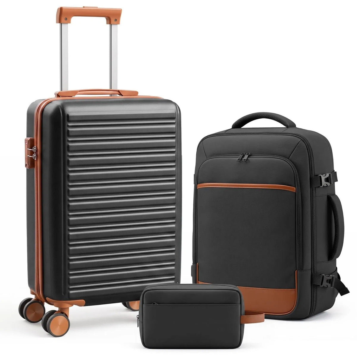 3pcs Travel Luggage Set With Backpack, Includes 20-Inch Carry-on