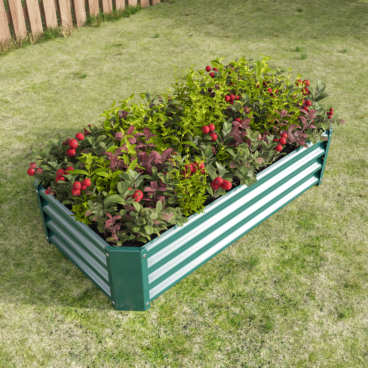2PCS Green 4×2×1ft Metal Raised Garden Bed, Rectangle Raised Planter