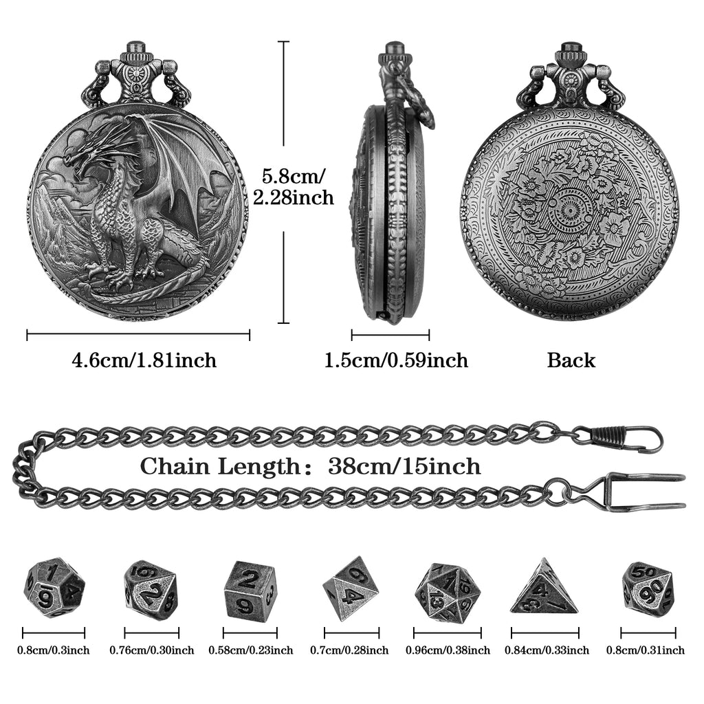 Dice Set With 3D Carved Pocket Watch, Equipped With 7-piece Polyhedral