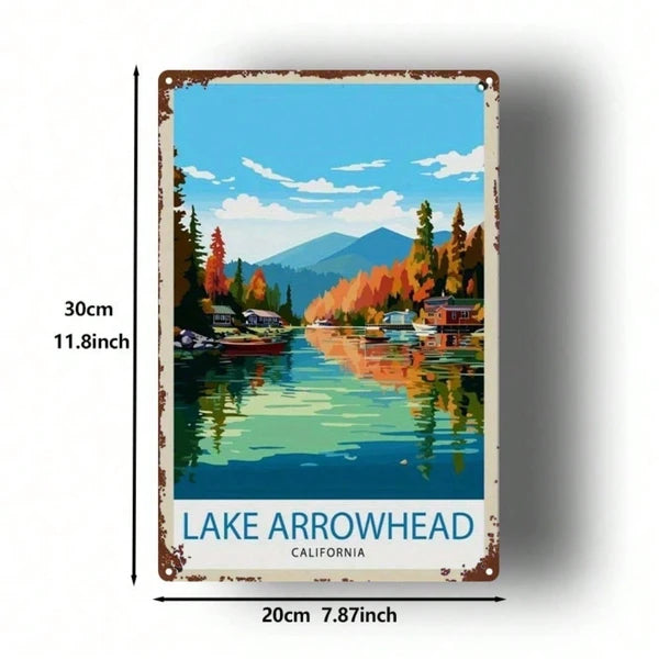 1pc Arrowhead Lake California Autumn Scenery Metal Sign, Retro