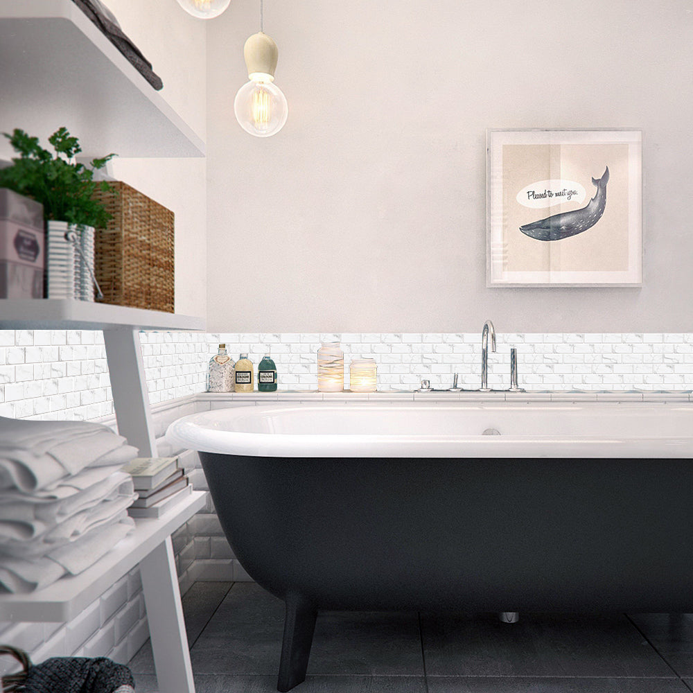White Marble Look Peel And Stick Tiles Water And Oil Proof PVC Self