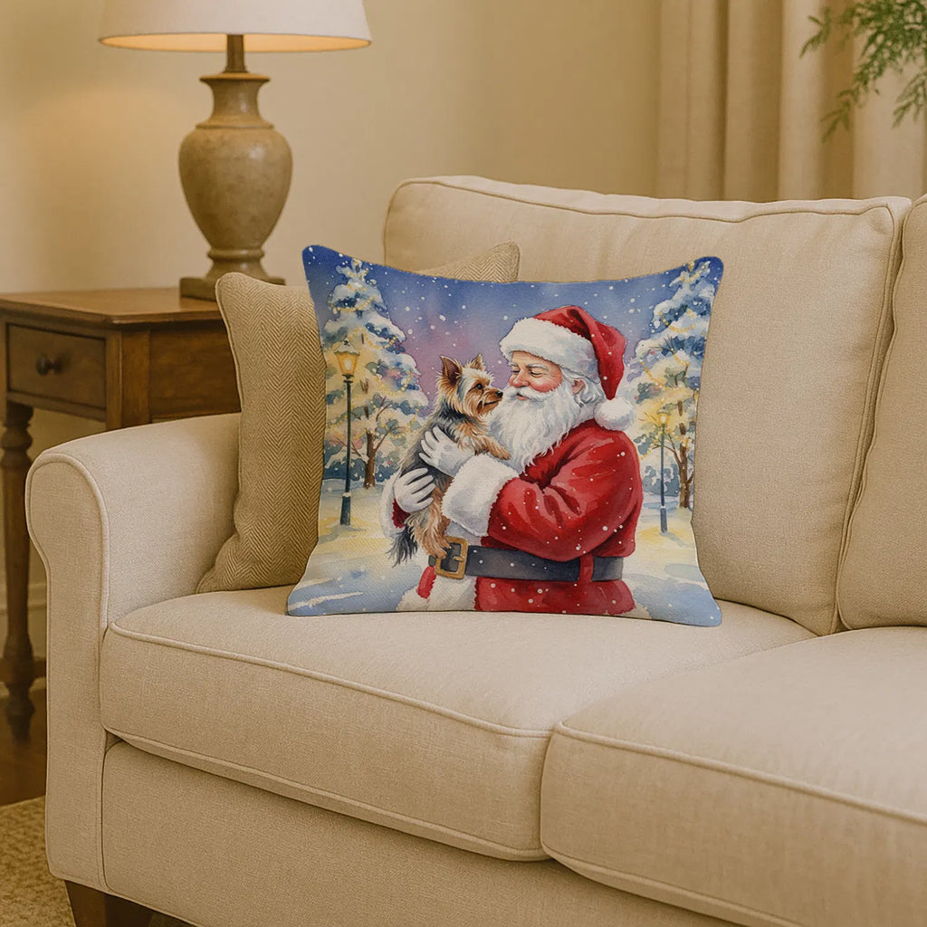 Yorkie With Santa Claus Throw Pillow Decorative Indoor Outdoor Accent