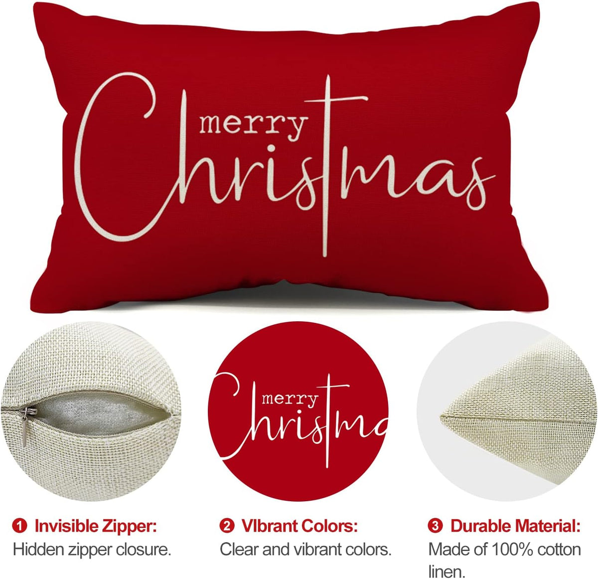 Christmas Pillow Cover, Merry Christmas Decorative Throw Pillow Case