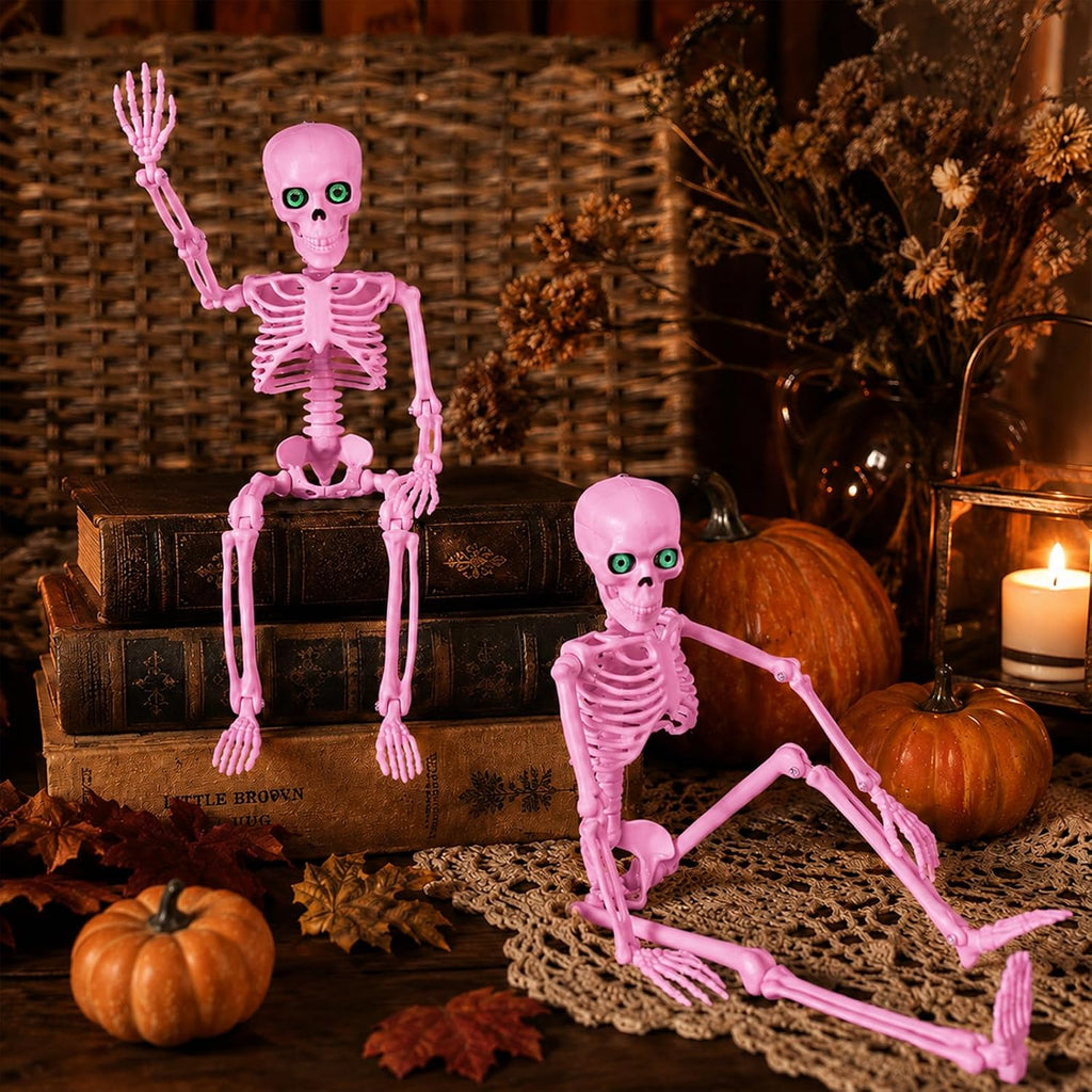 6-Piece 16-Inch Pink Halloween Skeleton Decorations With Movable Joints