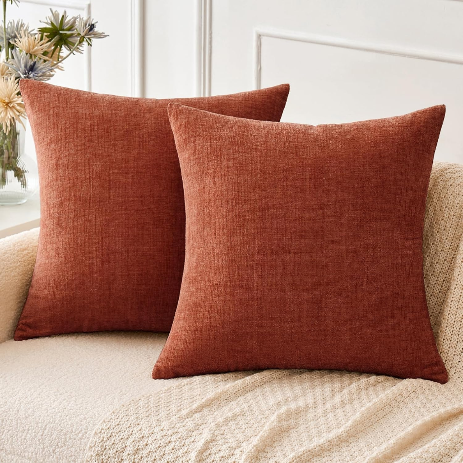 Soft Chenille Fall Throw Pillow Covers Burnt Orange 18x18 Pack Of 2