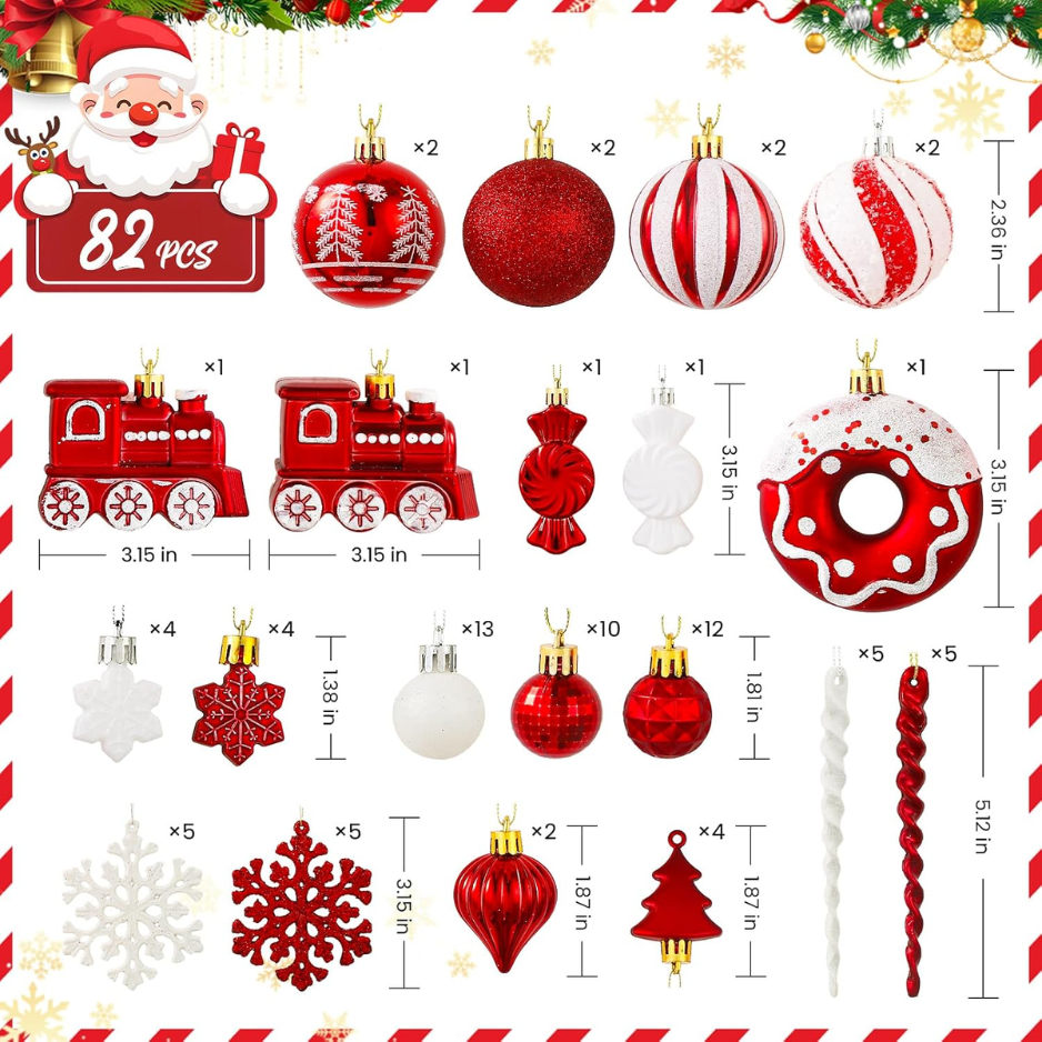82pcs Christmas Balls Ornaments Set, Shatterproof Plastic Decor