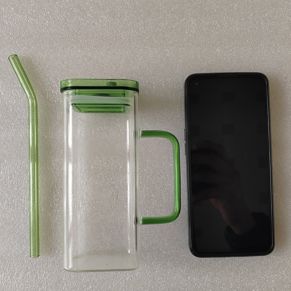 1 Pcs Blue Glass Straw Cup, 6 Colors Square Glass Cup With Straw