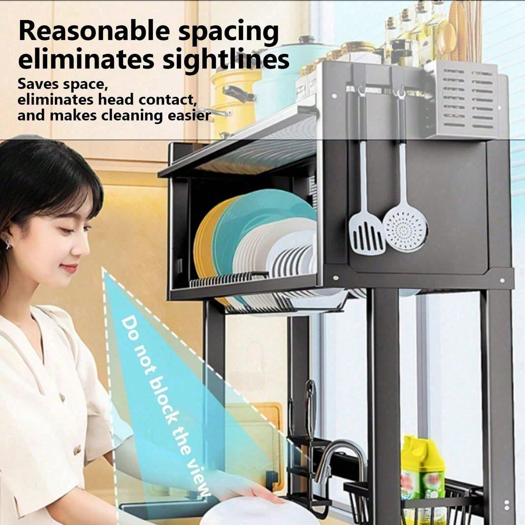 Double Tier Countertop Dish Draining Rack, Kitchen Sink Storage Shelf