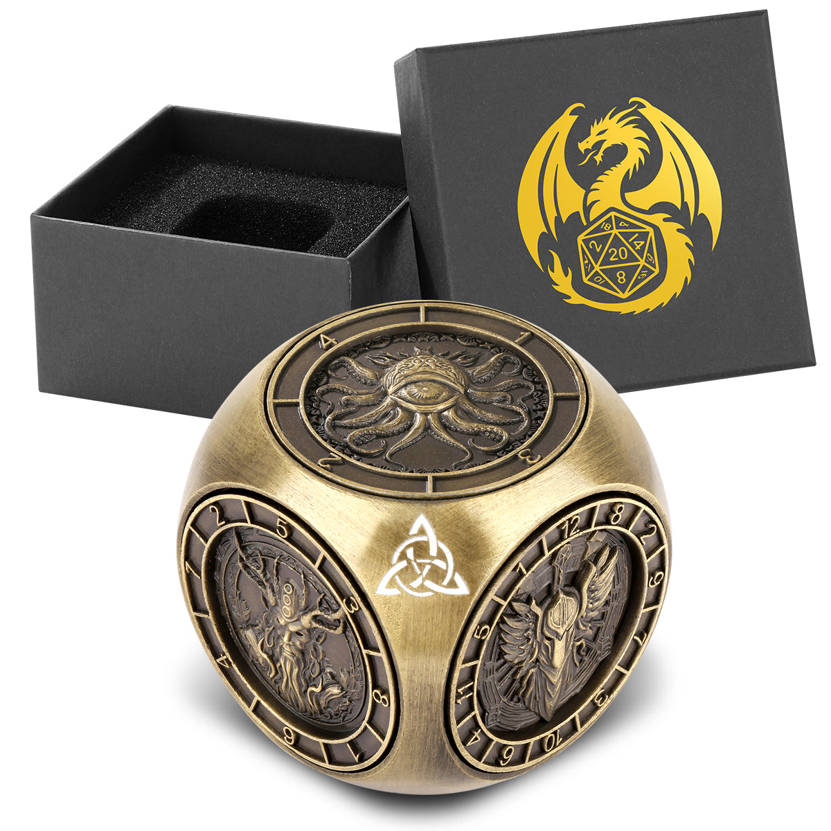 6-pack DND Dice Wheel Gift Box Set, Retro Wheel Metal Polyhedral Board
