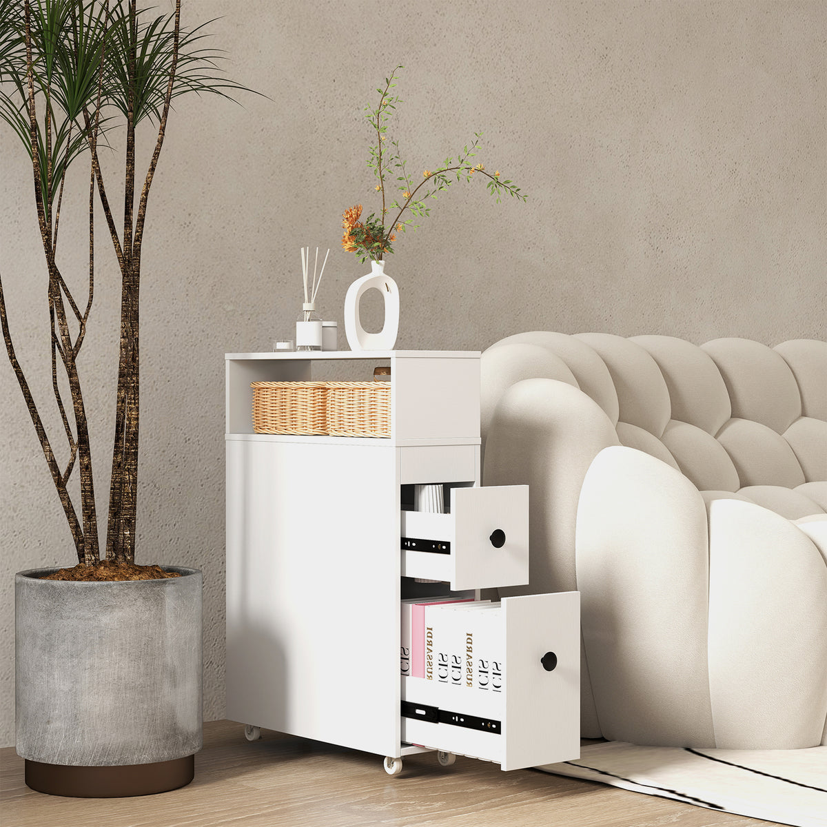 Slim Bathroom Cabinet Wooden Toilet Organizer With Deep Slide Out